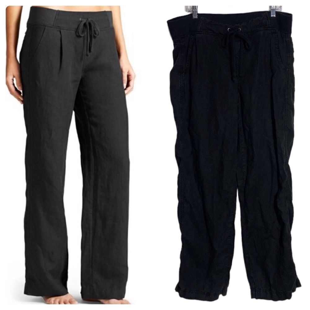 ATHLETA Black Linen Reverie Drawstring Waist Pull-On Pants